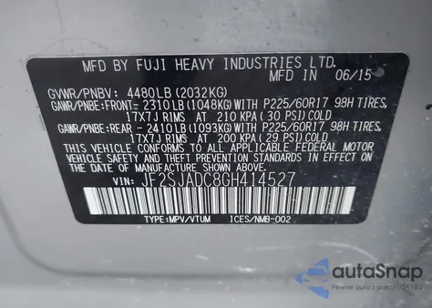 2016 Subaru Forester 2.5I Premium z USA, uszkodzony, nr VIN JF2SJADC8GH414527